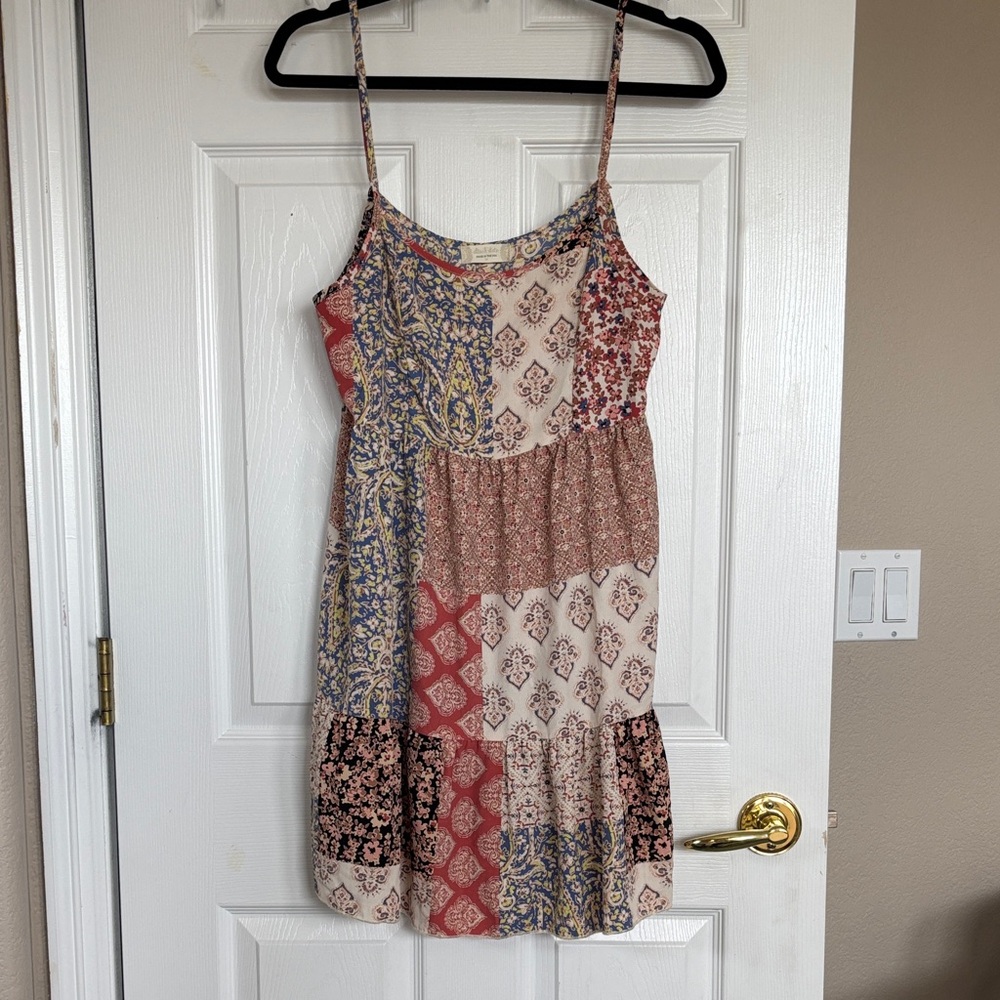 Altar'd State Cream, Red & Blue Patchwork Sundress